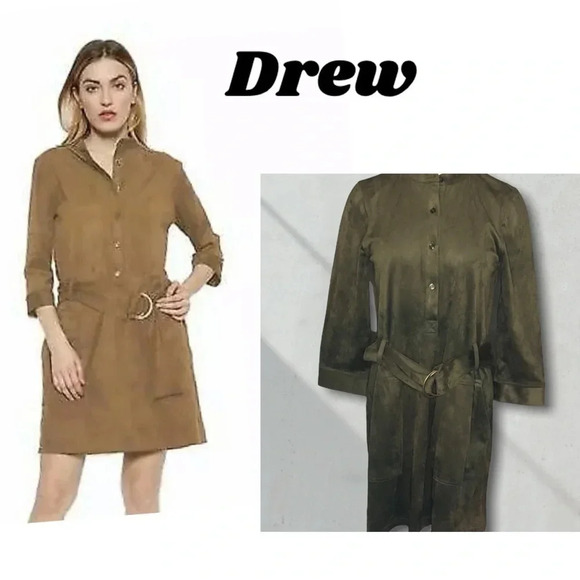 NEW Drew Faux Suede Piper Belted Dress Saddle Sz XS - Picture 1 of 15